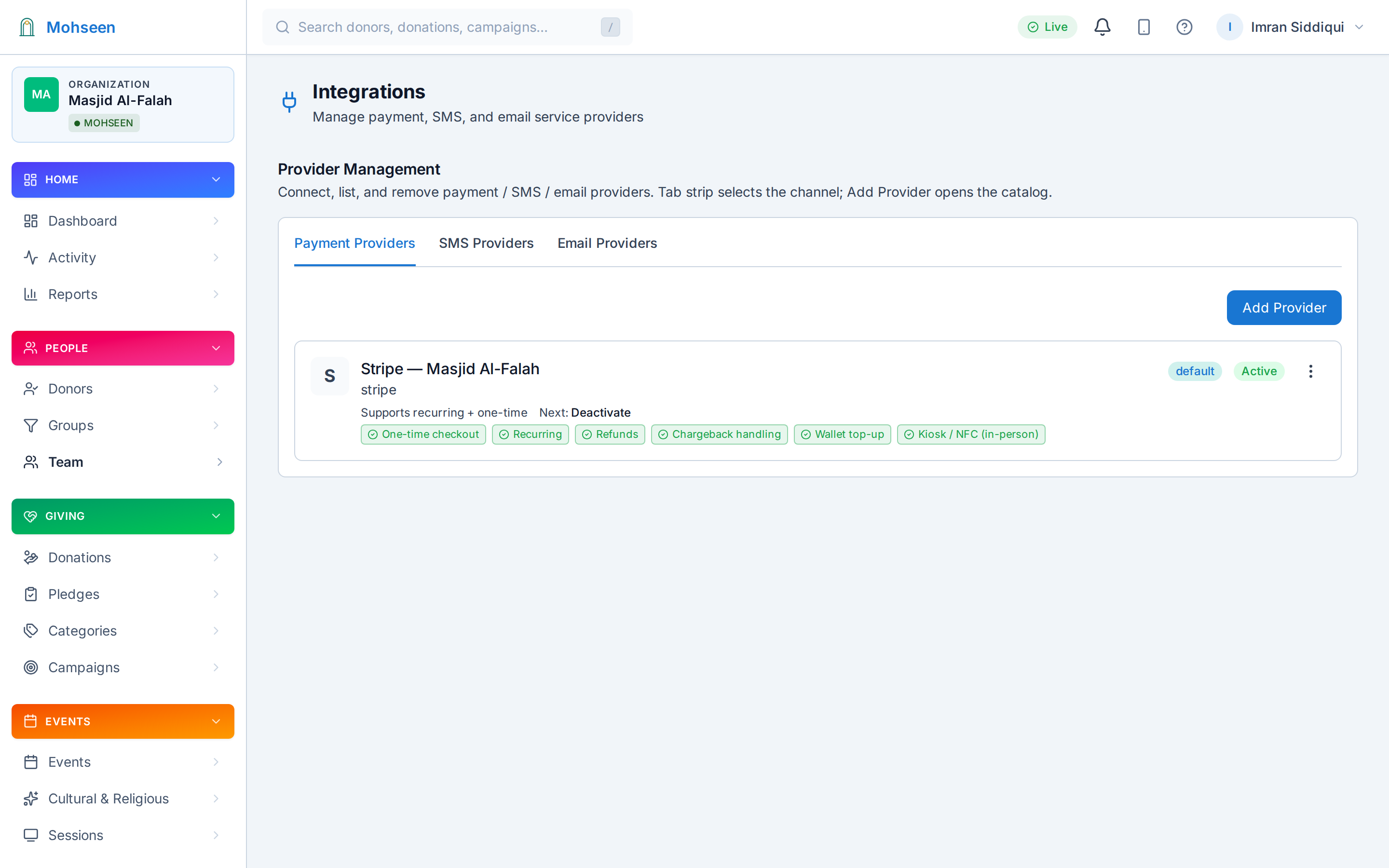 Payment and SMS provider configuration